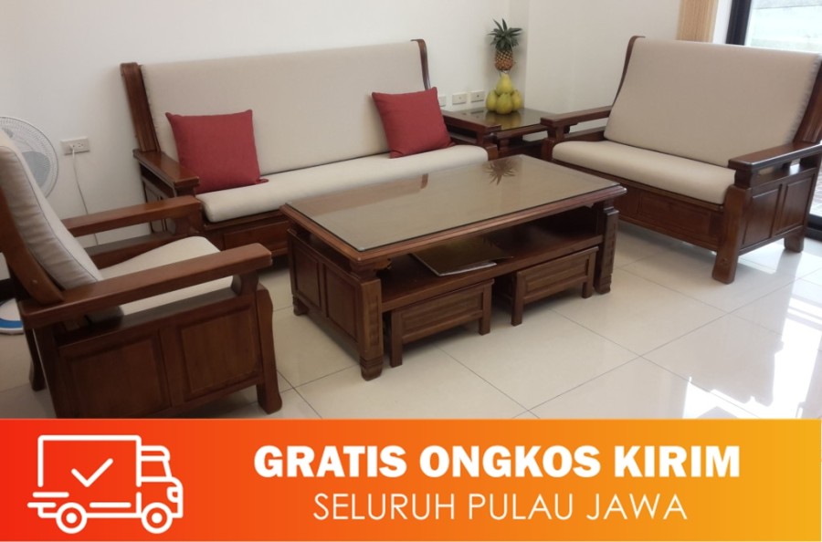 Kursi sofa tamu minimalis dudukan 321 kayu jati perhutani